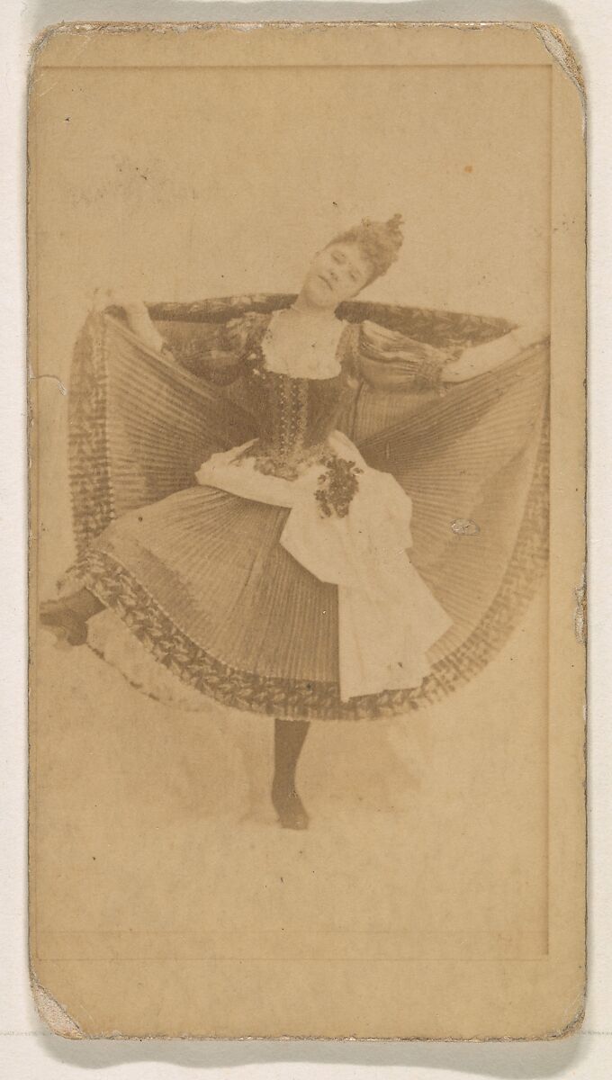 Dancer holding skirt, from the Actresses series (N245) issued by Kinney Brothers to promote Sweet Caporal Cigarettes, Issued by Kinney Brothers Tobacco Company, Albumen photograph 