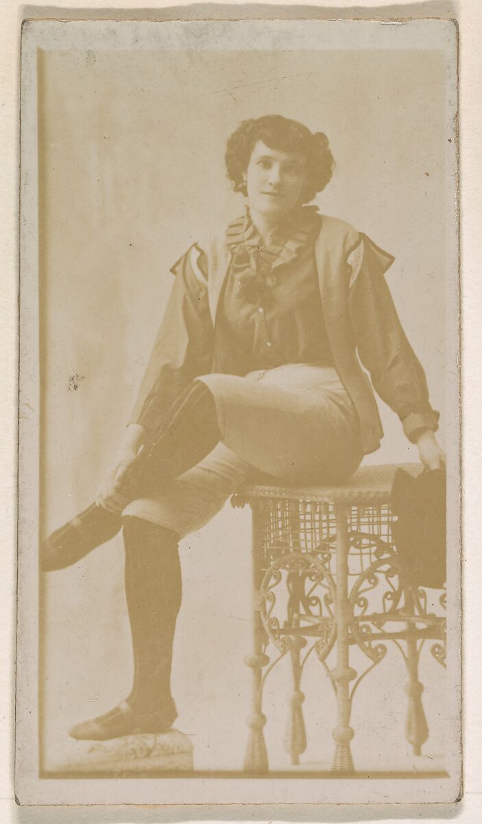 Actress seated on ornate stool, from the Actresses series (N245) issued by Kinney Brothers to promote Sweet Caporal Cigarettes, Issued by Kinney Brothers Tobacco Company, Albumen photograph 