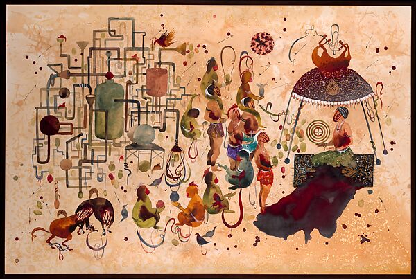 Pipes, Shiva Ahmadi (Iranian, born Tehran, 1975), Watercolor, ink, and acrylic on aquaboard 