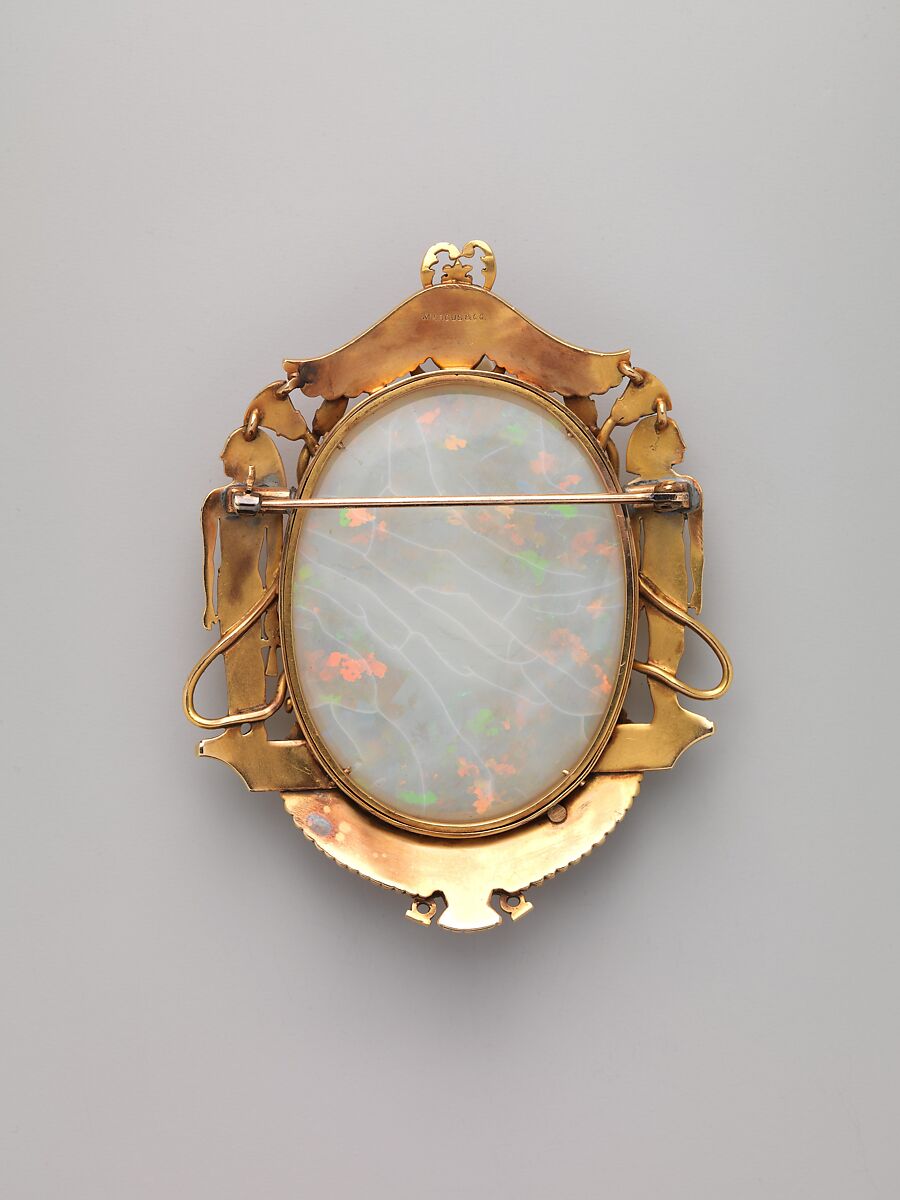 Brooch, Marcus and Co. (American, New York, 1892–1942), Gold, opal, and enamel, American