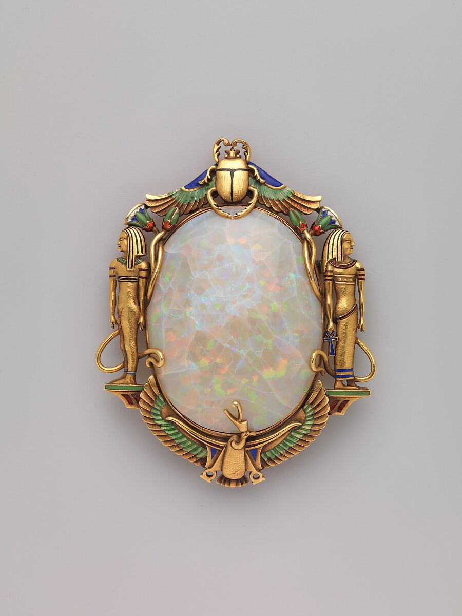 Brooch, Marcus and Co. (American, New York, 1892–1942), Gold, opal, and enamel, American 