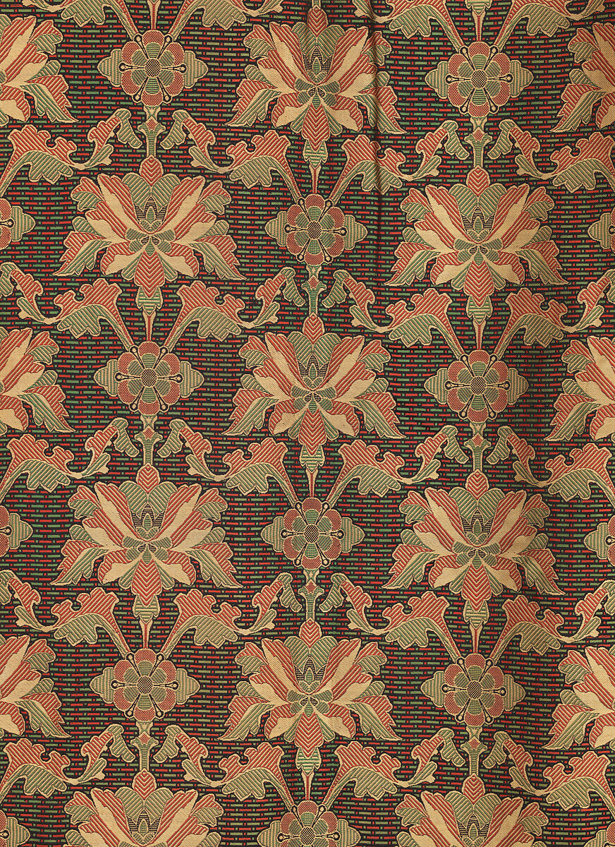 Curtain of "Sultan" textile, Owen Jones (British, London 1809–1874 London), Jacquard woven silk, silk passementerie, British 