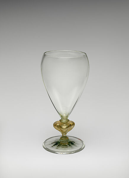 Vase with ovoid bowl and gold knop, James Powell and Sons, Glass with gold foil knop, British, London 