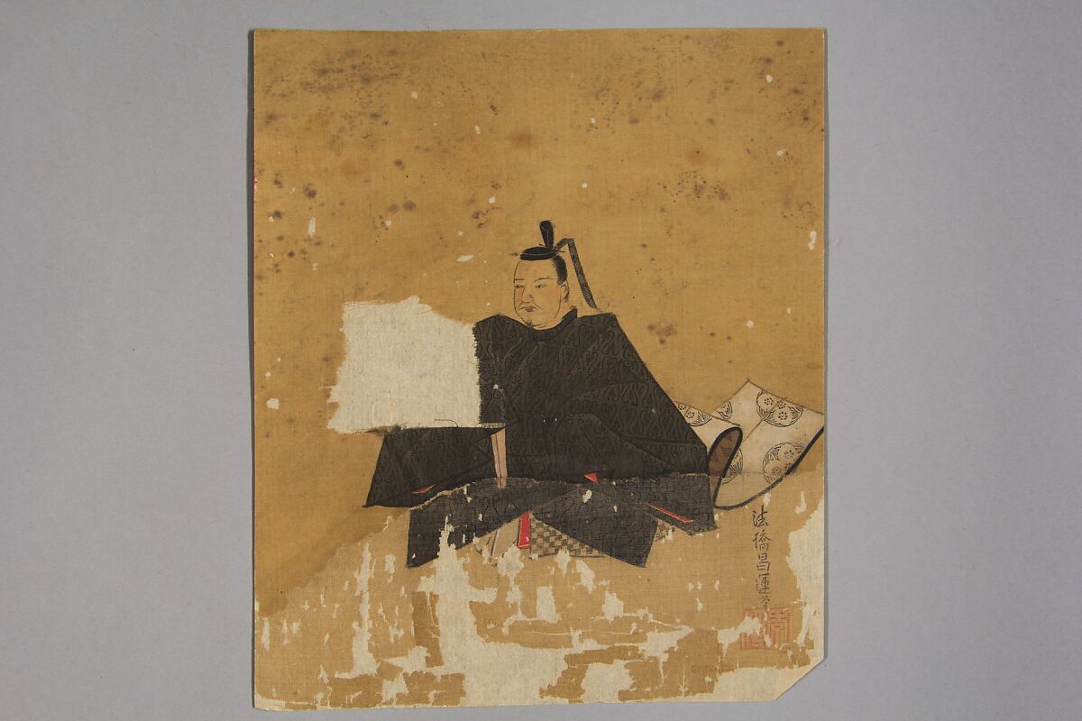 Immortal Poet, Kano Shōun (1637–1702), Unmounted shikisi leaf; ink and color on silk, Japan 