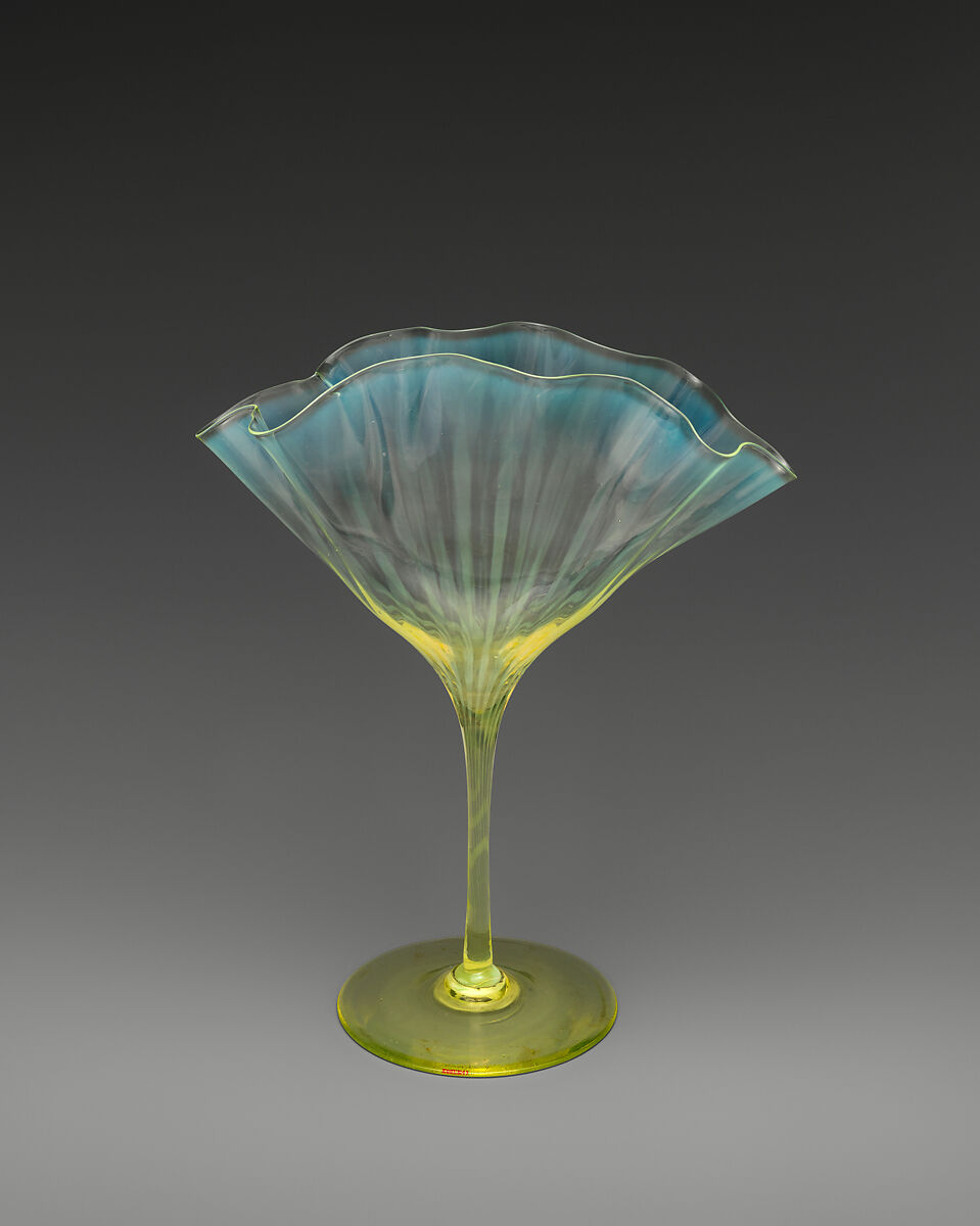 Fan-shaped vase, Attributed to Harry Powell (British, 1853–1922), “Straw opal” glass, British, London 