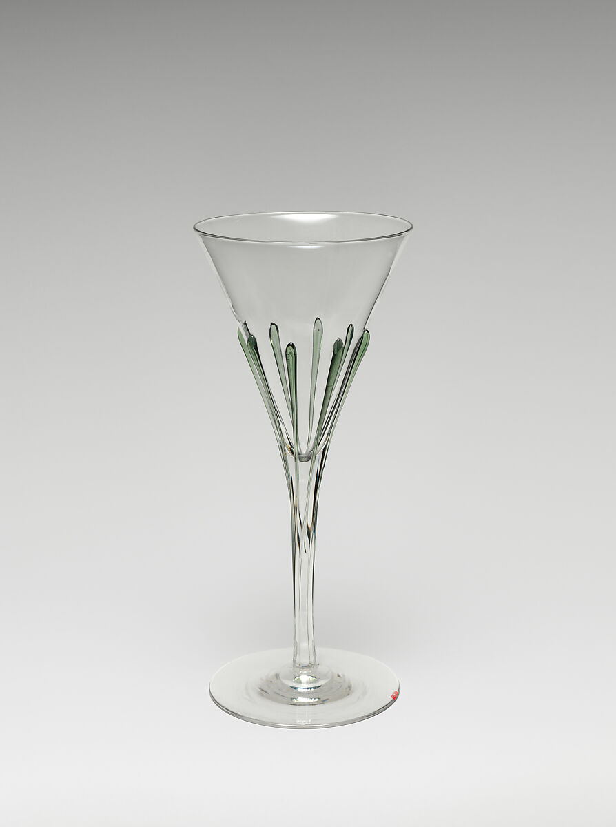 Tear wine glass, Attributed to Harry Powell (British, 1853–1922), Glass with green glass tears, British, London 