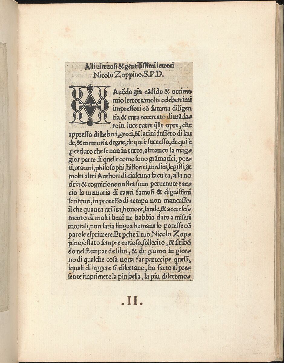 Esemplario di lavori, page 2 (recto), Nicolò Zoppino (Italian, Ferrara 1478/80–1544 Venice)  , Venice, Woodcut (pages inlaid, modern vellum binding) 