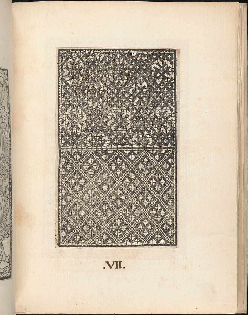 Esemplario di lavori, page 7 (recto), Nicolò Zoppino (Italian, Ferrara 1478/80–1544 Venice)  , Venice, Woodcut (pages inlaid, modern vellum binding) 