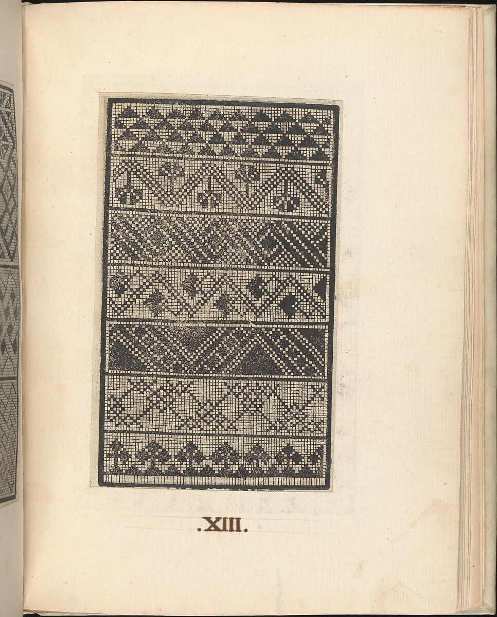 Esemplario di lavori, page 13 (recto), Nicolò Zoppino (Italian, Ferrara 1478/80–1544 Venice)  , Venice, Woodcut (pages inlaid, modern vellum binding) 