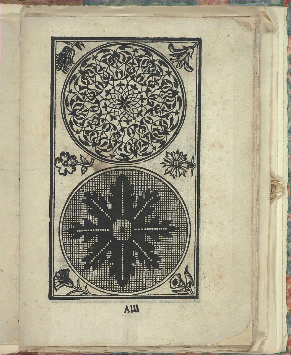 Opera Nova Universali intitulata Corona di racammi, page 3 (recto), Giovanni Andrea Vavassore (Italian, active Venice 1530–1573)  , Venice, Woodcut 