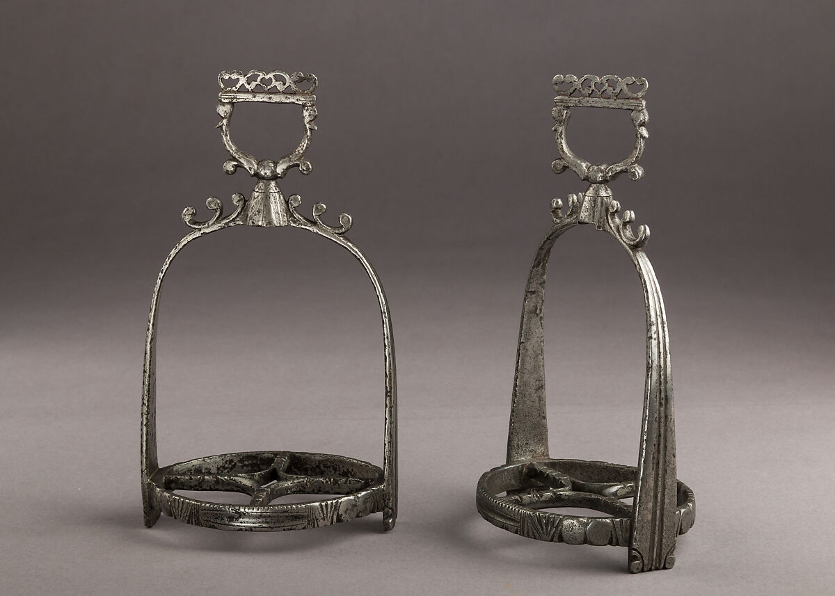 Pair of Stirrups, iron alloy, German 