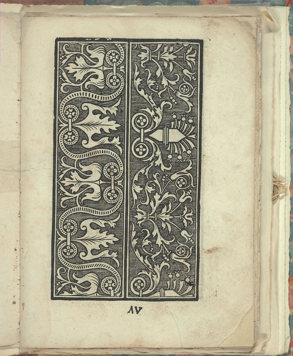 Opera Nova Universali intitulata Corona di racammi, page 5 (recto), Giovanni Andrea Vavassore (Italian, active Venice 1530–1573)  , Venice, Woodcut 