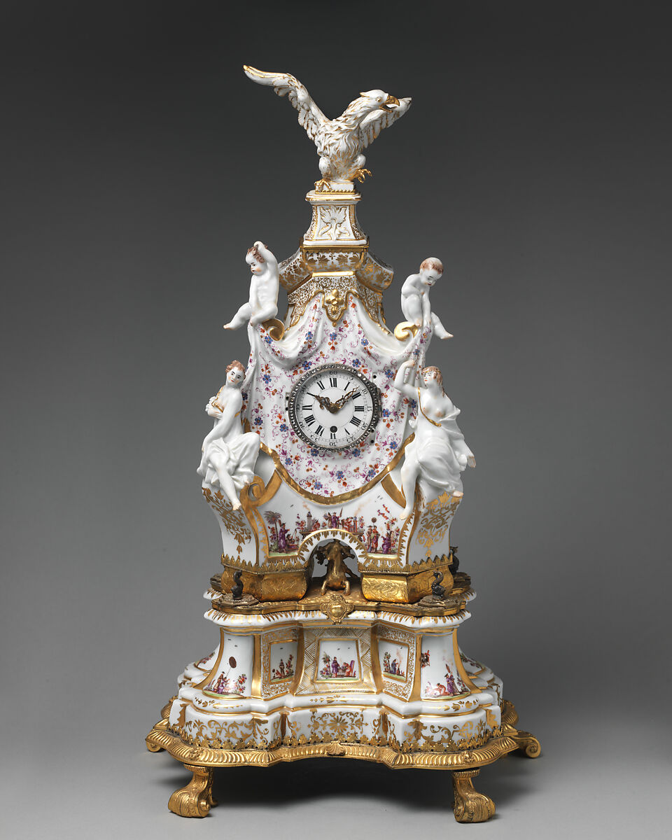 Clock case, Meissen Manufactory (German, 1710–present), Hard-paste porcelain with gilt-metal mounts, German, Meissen with Dresden mounts 