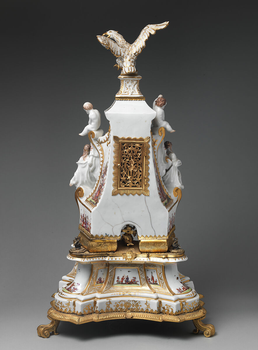 Clock case, Meissen Manufactory (German, 1710–present), Hard-paste porcelain with gilt-metal mounts, German, Meissen with Dresden mounts