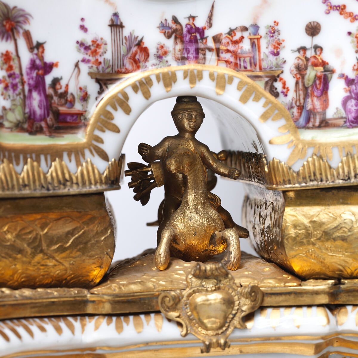 Clock case, Meissen Manufactory (German, 1710–present), Hard-paste porcelain with gilt-metal mounts, German, Meissen with Dresden mounts