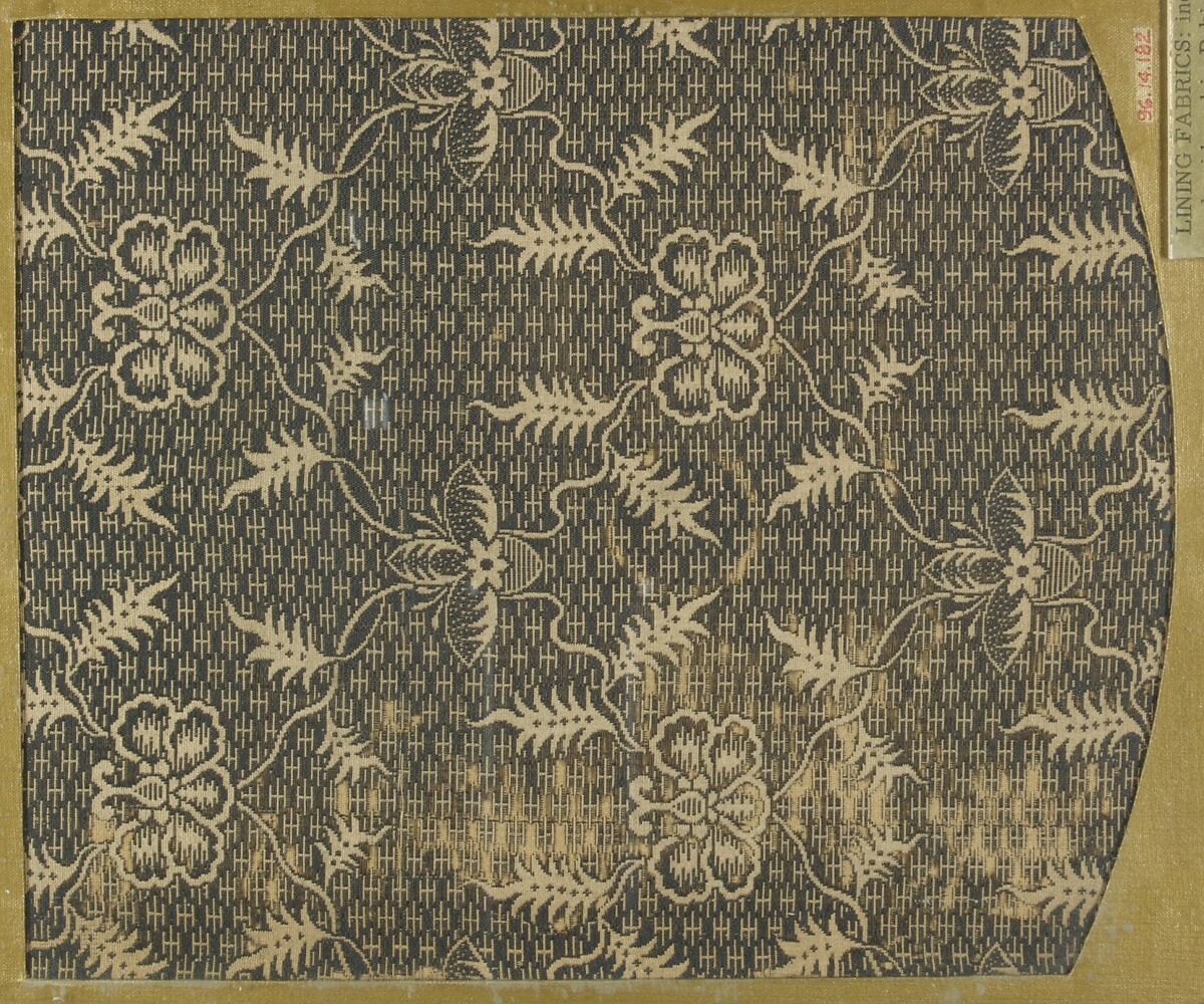 Textile fragment with repeating floral pattern on geometric diaper ground, Silk, Japan 