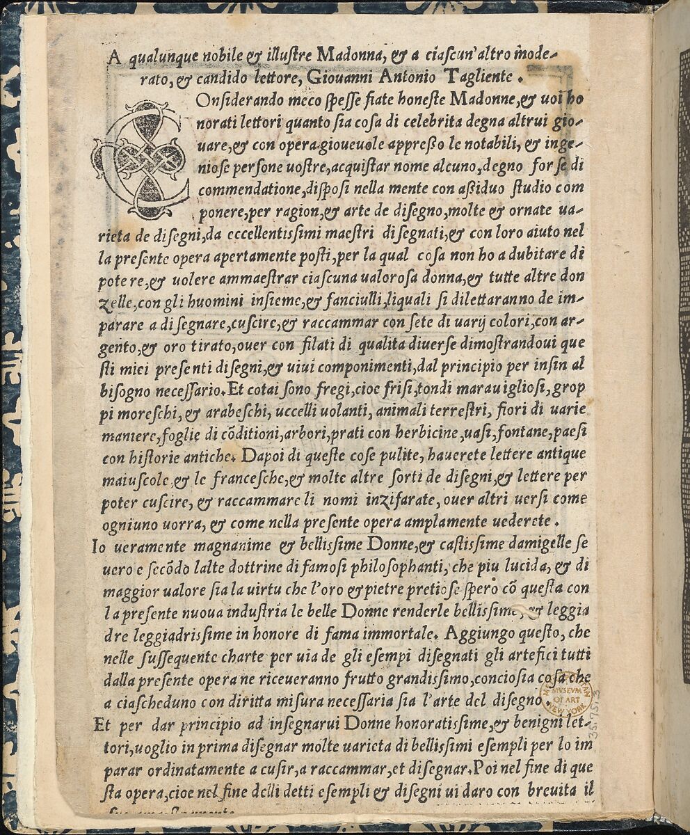 Essempio di recammi, title page (verso), Giovanni Antonio Tagliente (Italian, Venice ca. 1465–1528 Venice), Woodcut 