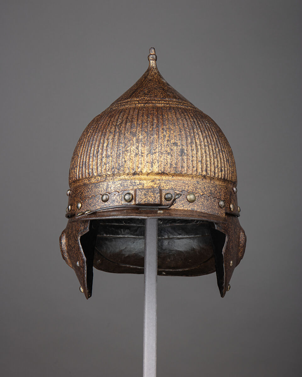 Burgonet (<i>Zischägge</i>), Steel, gold, copper alloy, leather, German