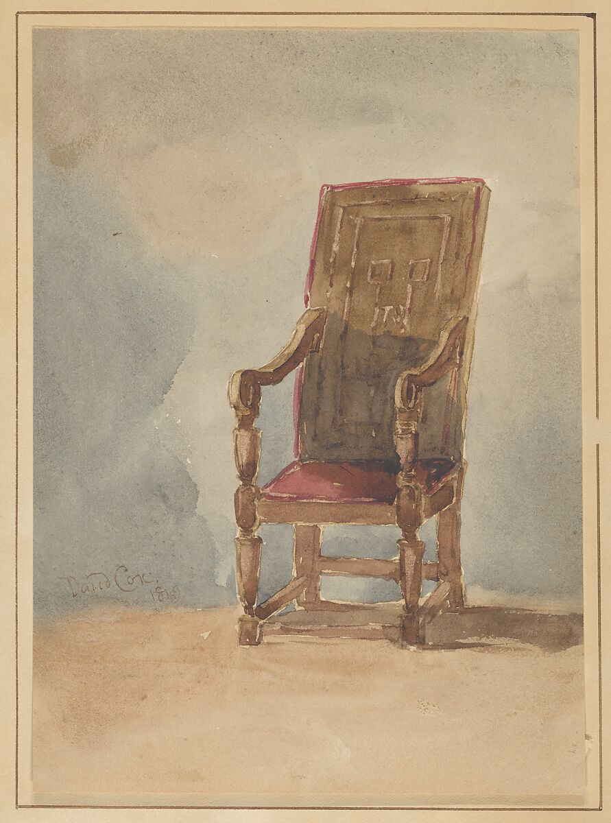 Study of an antique armchair, David Cox (British, Birmingham 1783–1859 Harborne, near Birmingham), Watercolor 