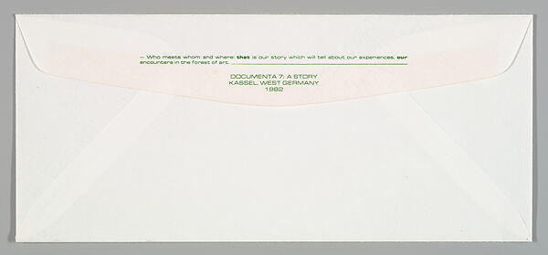 [Stationary and envelope produced for "Documenta 7: A Story", Kassel], Louise Lawler (American, born Bronxville, New York, 1947), Thermographic printed letterhead and envelope 