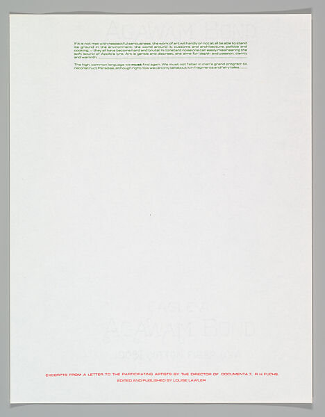 [Stationary and envelope produced for "Documenta 7: A Story", Kassel], Louise Lawler (American, born Bronxville, New York, 1947), Thermographic printed letterhead and envelope