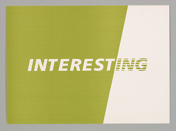 [Announcement for "Interesting", Nature Morte, New York City], Louise Lawler (American, born Bronxville, New York, 1947), Printed card 