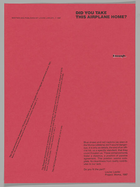 [Flyer for "Projects Series" Museum of Modern Art, New York City], Louise Lawler (American, born Bronxville, New York, 1947), Printed red flyer with foil letterpress 