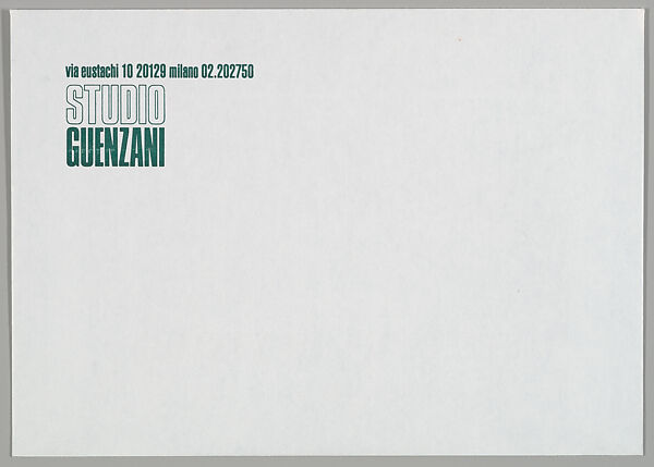 [Announcement for "Louise Lawler/Cindy Sherman", Studio Guenzani, Milan], Louise Lawler (American, born Bronxville, New York, 1947), Printed card with letterpress envelope