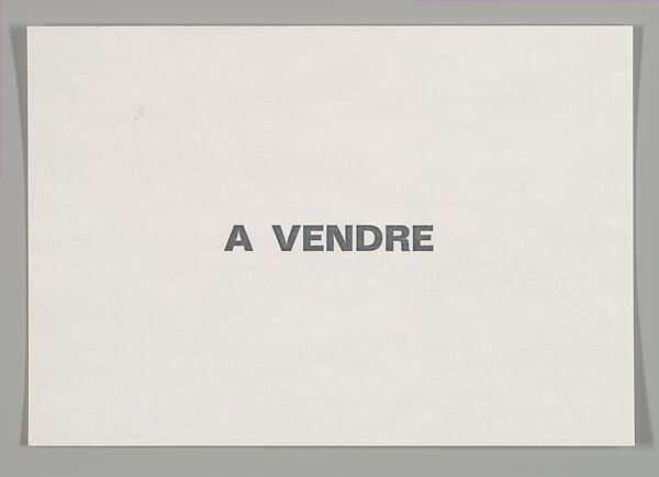 [Announcement for "A Vendre", Yvon Lambert, Paris], Louise Lawler (American, born Bronxville, New York, 1947), Letterpress card 