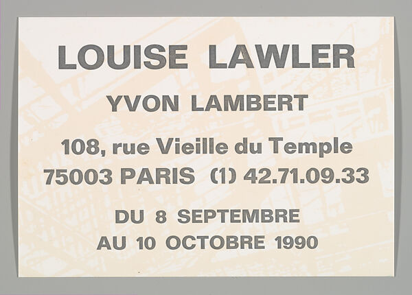 [Announcement for "A Vendre", Yvon Lambert, Paris], Louise Lawler (American, born Bronxville, New York, 1947), Letterpress card