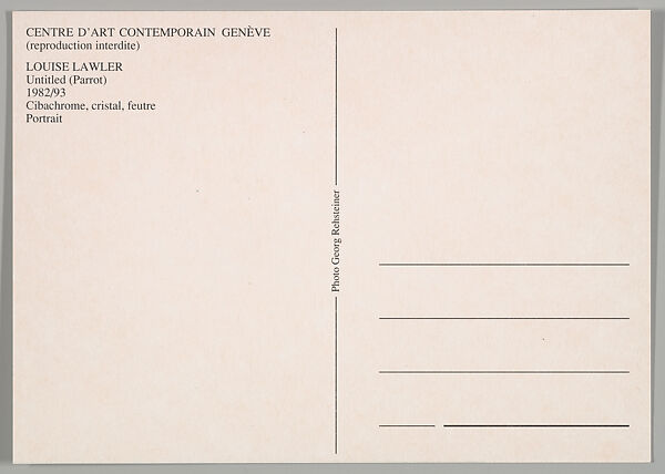 [Postcards produced for "Paperweights, Postcards, Pictures, Cannibalism", Centre d'Art Contemporain, Geneva], Louise Lawler (American, born Bronxville, New York, 1947), Printed postcards with envelope