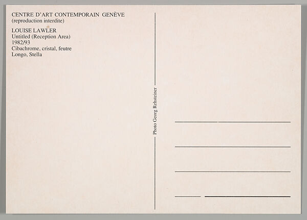 [Postcards produced for "Paperweights, Postcards, Pictures, Cannibalism", Centre d'Art Contemporain, Geneva], Louise Lawler (American, born Bronxville, New York, 1947), Printed postcards with envelope