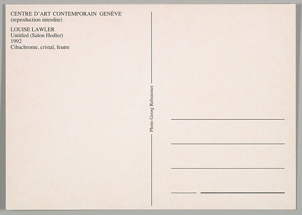 [Postcards produced for "Paperweights, Postcards, Pictures, Cannibalism", Centre d'Art Contemporain, Geneva], Louise Lawler (American, born Bronxville, New York, 1947), Printed postcards with envelope