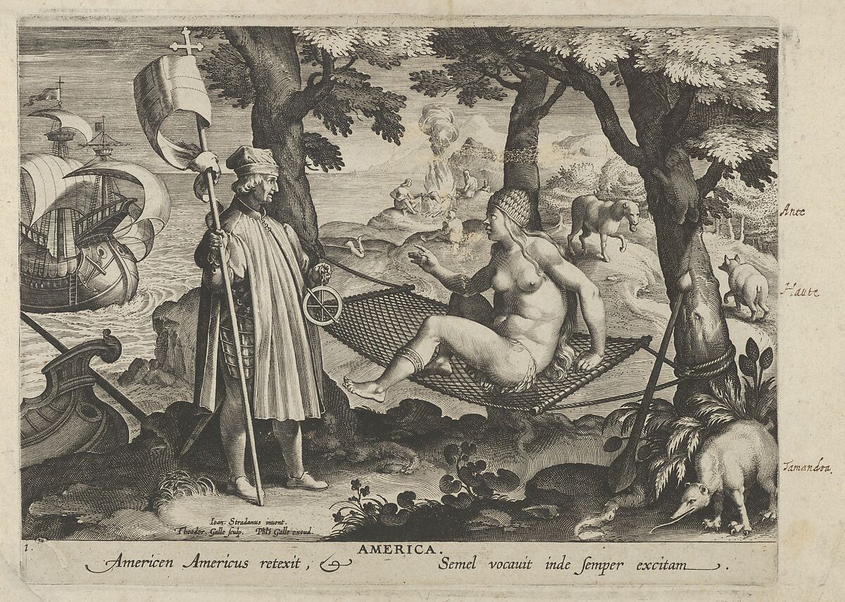 Allegory of America, from New Inventions of Modern Times (Nova Reperta), plate 1 of 19, Theodoor Galle (Netherlandish, Antwerp 1571–1633 Antwerp), Engraving 