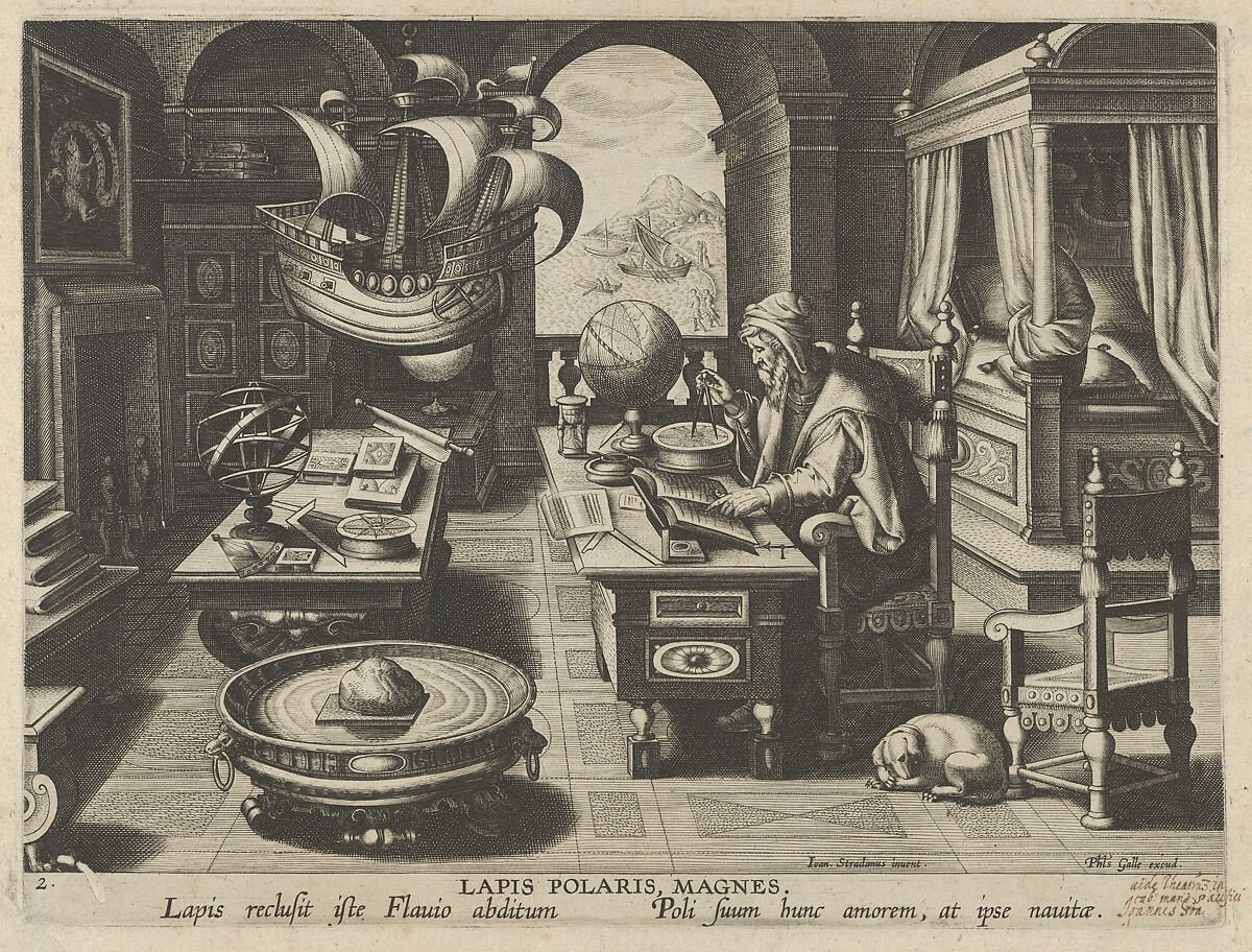 New Inventions of Modern Times [Nova Reperta], The Invention of the Compass, plate 2, Jan Collaert I (Netherlandish, Antwerp ca. 1530–1581 Antwerp), Engraving 