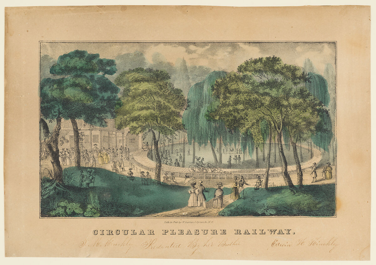 Circular Pleasure Railway, Nathaniel Currier (American, Roxbury, Massachusetts 1813–1888 New York), Hand-colored lithograph 