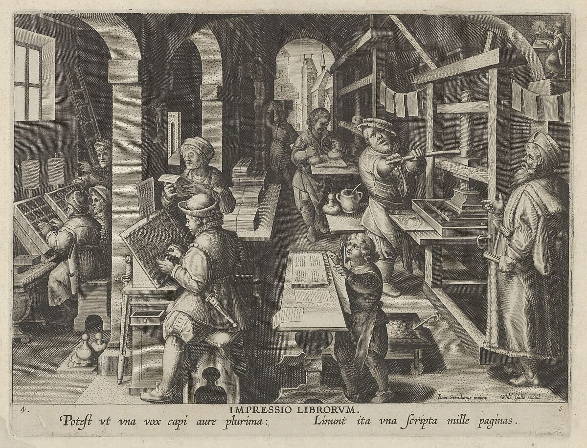 New Inventions of Modern Times [Nova Reperta], The Invention of Book Printing, plate 4, Jan Collaert I  Netherlandish, Engraving