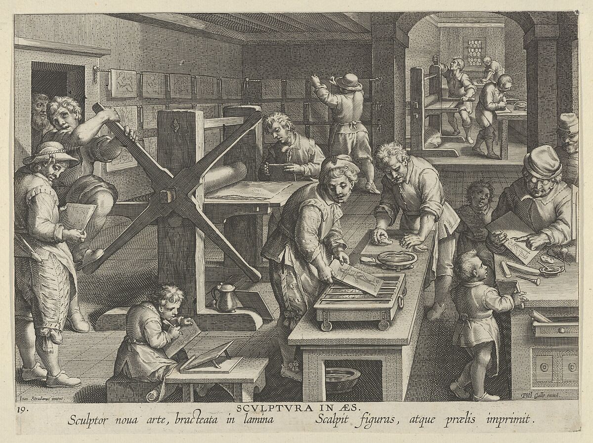 New Inventions of Modern Times [Nova Reperta], The Invention of Copper Engraving, plate 19, Jan Collaert I (Netherlandish, Antwerp ca. 1530–1581 Antwerp), Engraving 