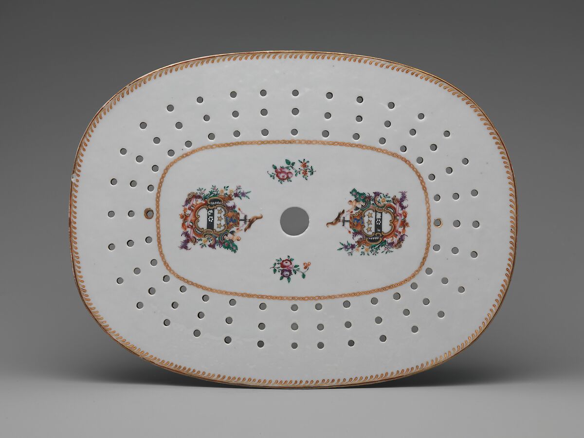 Platter with Drainer, Porcelain, Chinese, for American market