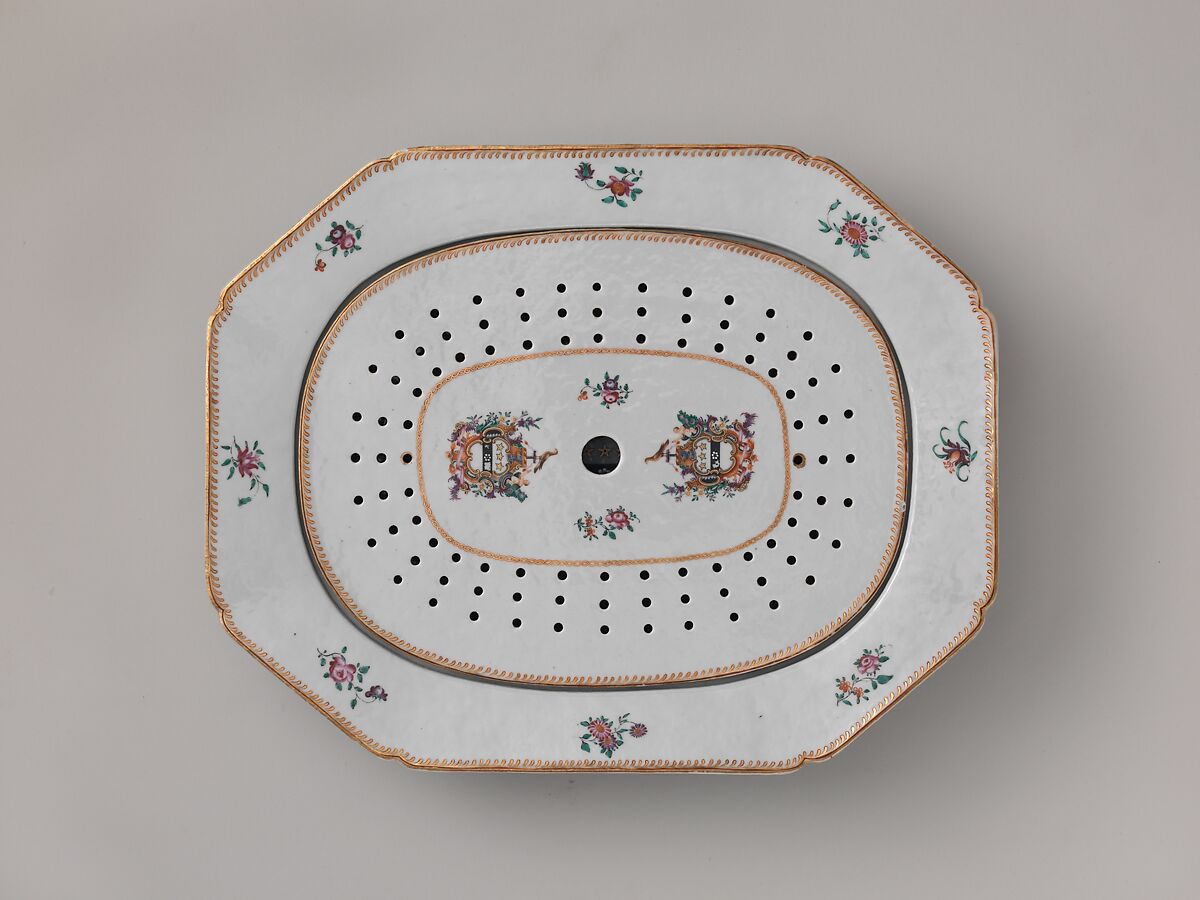 Platter with Drainer, Porcelain, Chinese, for American market 