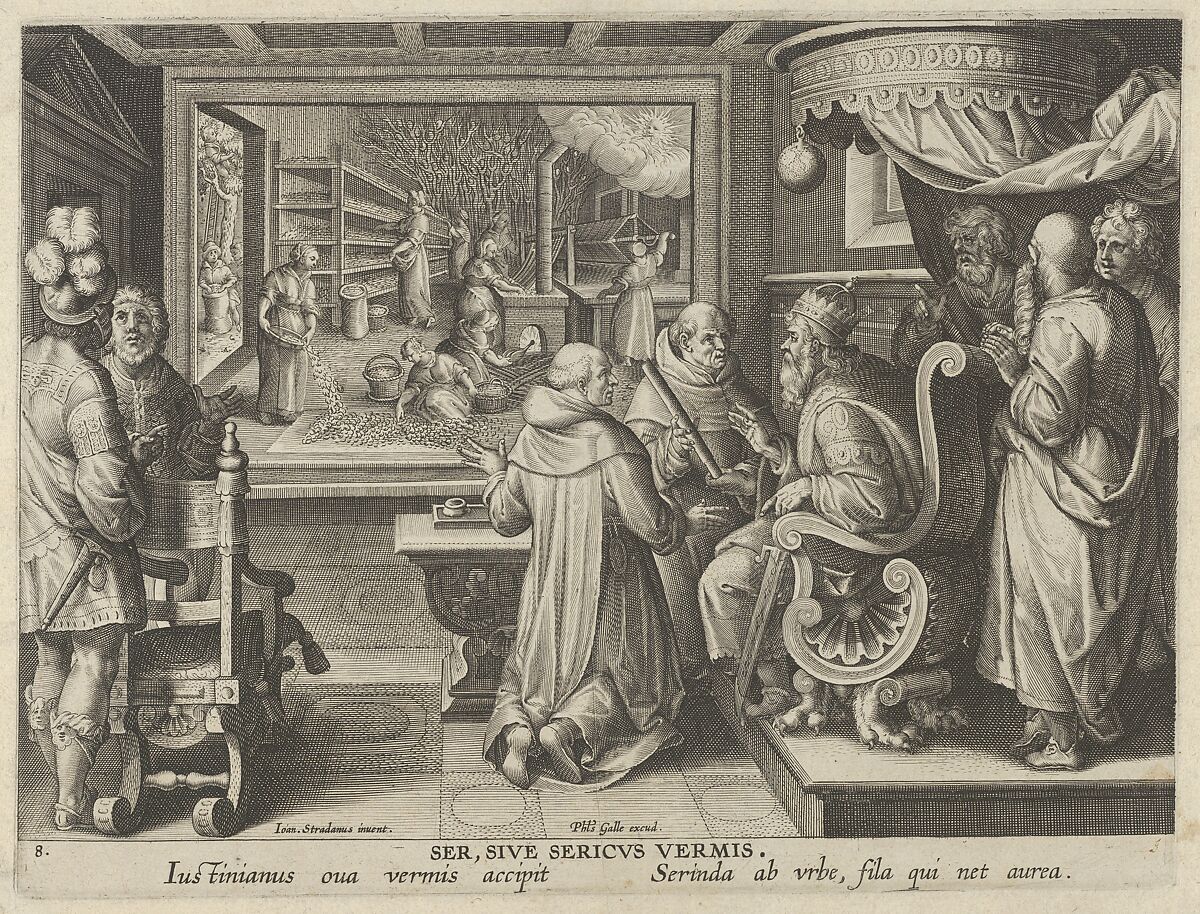 New Inventions of Modern Times [Nova Reperta], The Production of Silk, plate 8, Jan Collaert I (Netherlandish, Antwerp ca. 1530–1581 Antwerp), Engraving 