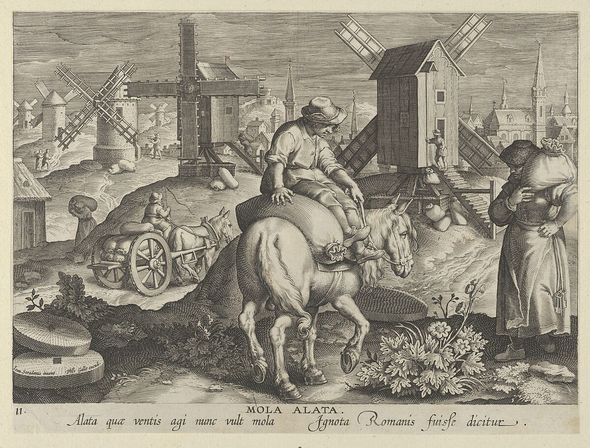 New Inventions of Modern Times [Nova Reperta], The Invention of the Wind Mill, plate 11, Jan Collaert I (Netherlandish, Antwerp ca. 1530–1581 Antwerp), Engraving 