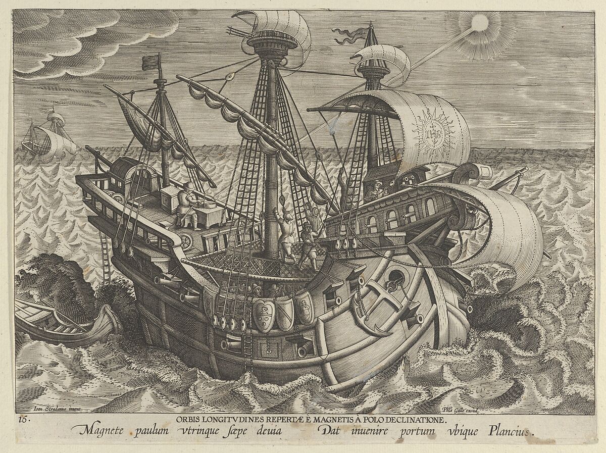 New Inventions of Modern Times [Nova Reperta], The Discovery of the Establishment of the Longitudes, plate 16, Jan Collaert I (Netherlandish, Antwerp ca. 1530–1581 Antwerp), Engraving 