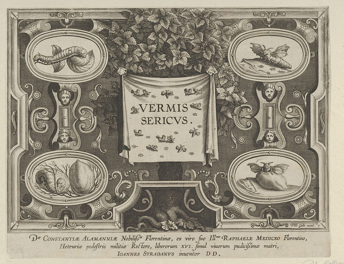 Title Plate from "The Introduction of the Silkworm" [Vermis Sericus], Karel van Mallery (Netherlandish, Antwerp, 1571– after 1635 Antwerp), Engraving 