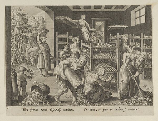 The Gathering of Mulberry Leaves and the Feeding of the Silkworms, Plate 5 from 