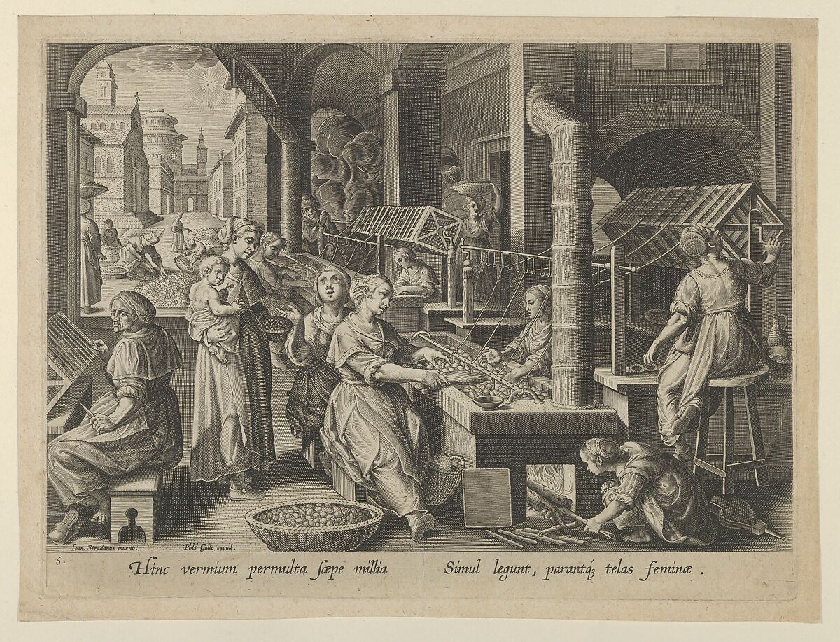 Karel van Mallery, The Reeling of Silk, Plate 6 from The Introduction of  the Silkworm [Vermis Sericus]