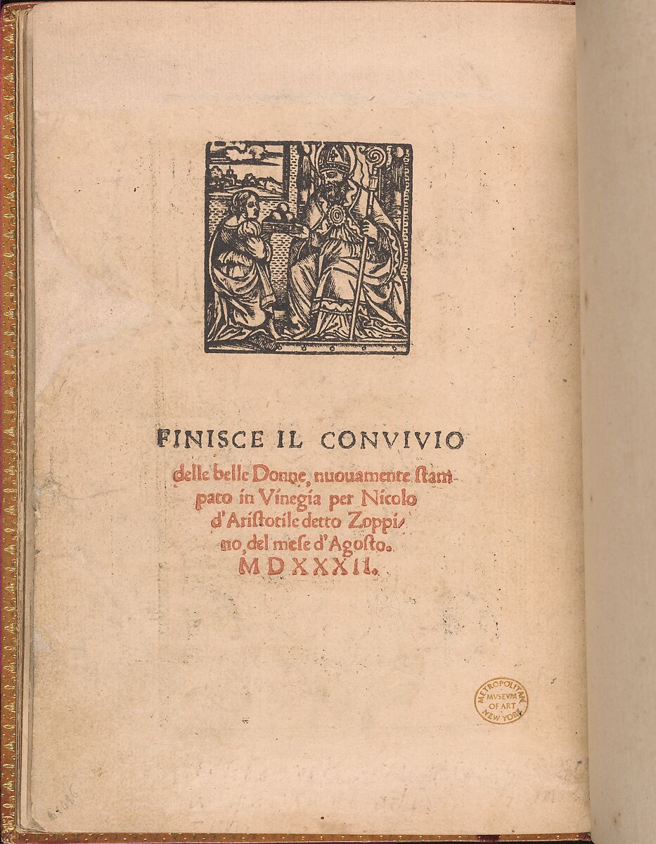 Convivio delle Belle Donne, page 22 (verso), Nicolò Zoppino (Italian, Ferrara 1478/80–1544 Venice)  , Venice, Woodcut 
