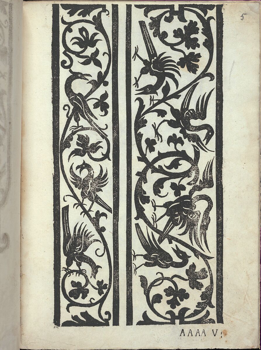 Libro quarto. De rechami per elquale se impara in diuersi modi lordine e il modo de recamare...Opera noua, page 5 (recto), Alessandro Paganino (Italian, active Salò, Toscolano and Venice, 1511–38), Woodcut 