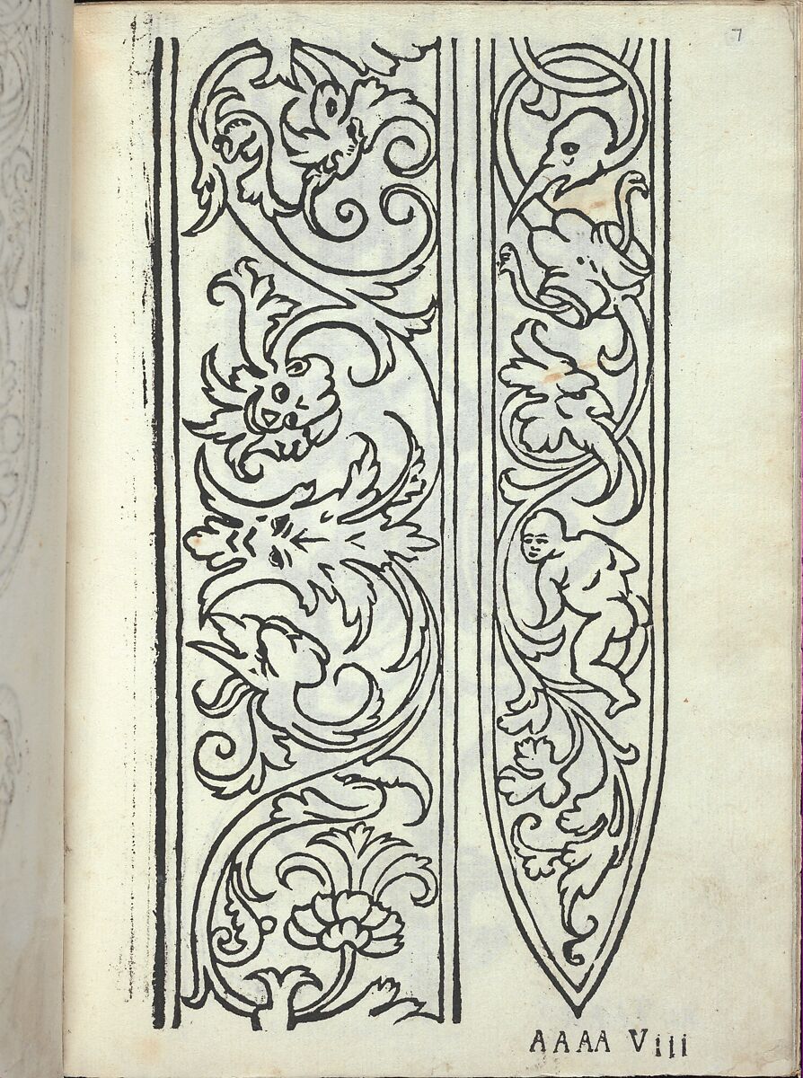 Libro quarto. De rechami per elquale se impara in diuersi modi lordine e il modo de recamare...Opera noua, page 7 (recto), Alessandro Paganino (Italian, active Salò, Toscolano and Venice, 1511–38), Woodcut 