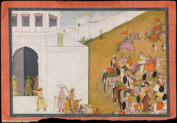 "Rama and Lakshmana Enter the City of Mithila to Perform in an Archery Contest," Illustrated folio from the “Bharany" Ramayana (The Adventures of Rama), Ink and opaque watercolor on paper 